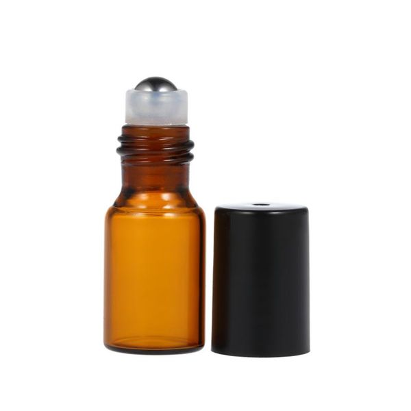 Botellas de almacenamiento, 10 Uds., 3ml, botella de pipeta de vidrio ámbar, tarro de aceites esenciales, cuentagotas de rodillo para ojos, bola de acero inoxidable con tarros abridores