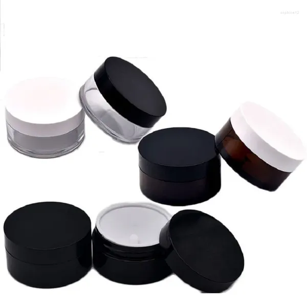 Bouteilles de stockage 10 pièces 50 ml pots de crème de soin de la peau marron paroi épaisse vide large bouche noir cosmétique transparent conteneurs de maquillage en plastique