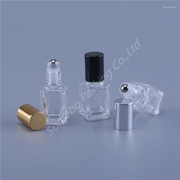 Bouteilles de rangement 10pcs 5 ml 10 ml rouleau carré sur balle de rouleau de bouteille en verre pour les flacons d'huile essentielle de parfum avec outils de maquillage en métal