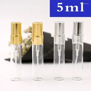 Botellas de almacenamiento 10 unids 5 ml Botella de perfume de vidrio de estilo portátil con spray de aluminio Tubo cosmético vacío para viajes