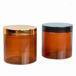 Bouteilles de stockage 10 pièces Pots en plastique brun clair 500 ml 89 Dia contenant cosmétique bouteille d'emballage couvercle en or noir vide rechargeable