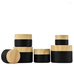 Bouteilles de rangement 10pcs Jar crème noir givré faux bois 5G10G15G20G30G50G couvercle de la peau vide Pots de soins de soins de lotion en verre pour cosmétiques