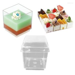 Opslagflessen 10 stcs Wegwerp dessertbekers met deksel doorzichtige plastic mousse cup voor pudding voorgerecht jelly yoghurt keukenbenodigdheden m07 22