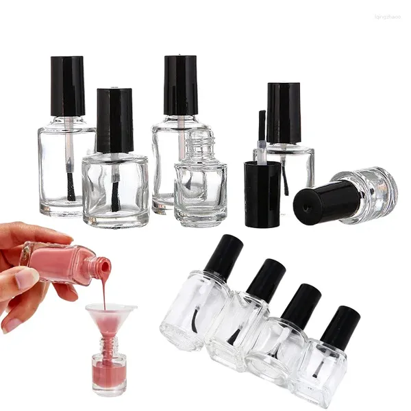 Bouteilles de rangement 10pcs vide 5 ml / 10 ml / 15 ml de mini-vernis à ongles avec capuchons de brosse Conteneurs en verre rechargeables pour le spectacle d'échantillon de cosmétiques d'art