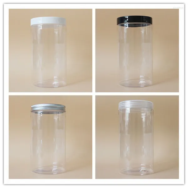 Bouteilles de stockage 10 pcs/lot 1000 ml pot cosmétique en plastique grande bouteille transparente blanc couvercle noir Alauaminum bouchon 1000 g 92 cm diamètre étain de soin des cheveux