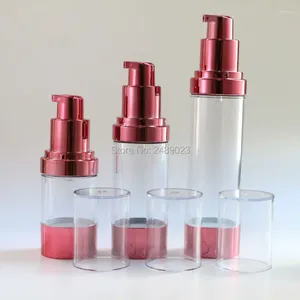 Bouteilles de rangement 10pcs / lot 15 ml 30 ml 50 ml Outils de maquillage rose rouge paquet cosmétique de pompe sans air avec bouteille rechargeable de capuchon transparent