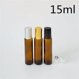 Opslag Flessen 10 stks/partij 15 ml Amber Roll Op Parfumflesje 15CC Essentiële Olie Rollon Kleine Glazen Roller Container