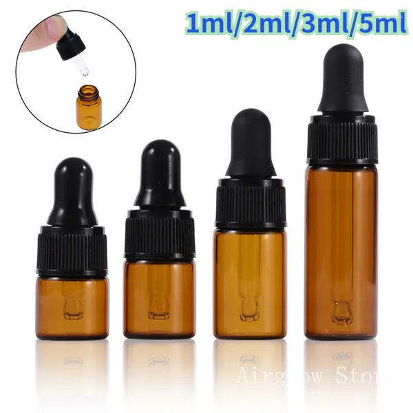 Botellas de almacenamiento 10pcs/lote 1 ml 2ml 3ml 5 ml botella de gotero marrón botella de aceite esencial vacío con pipetas mini perfume jar