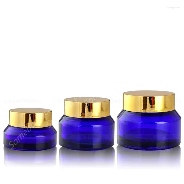 Bouteilles de rangement 10pcs / lot de haute qualité 15g / 30g / 50g Blue en verre crème Cream Skin Contacteurs cosmétiques