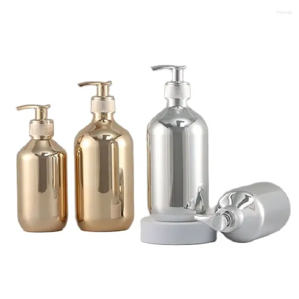 Bouteilles de stockage 10 pièces bouteille de pompe de lotion 300 ml 500 ml galvanoplastie or argent lavage du corps distributeur de gel douche recharge shampooing en plastique pour animaux de compagnie