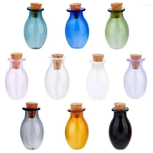 Bouteilles de rangement 10pcs mini-verre de couleur minuscule pots de sort bouteille de potion de flacons de souhaits ovales avec bouchons de bouchons à dérive