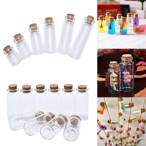 Botellas de almacenamiento 10pcs mini vidrio pequeño con tapón de corcho con botella de deseo transparente tarros pequeños decoración colgante decoración de bodas viales