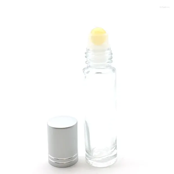 Botellas de almacenamiento 10 unids Bola de rodillo de piedras preciosas naturales 10 ml Rollo de aceite esencial en vidrio grueso con chips de cristal Vial