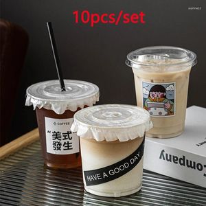 Botellas de almacenamiento 10pcs taza de bebida plástica bebida de té de leche café con leche con tapa