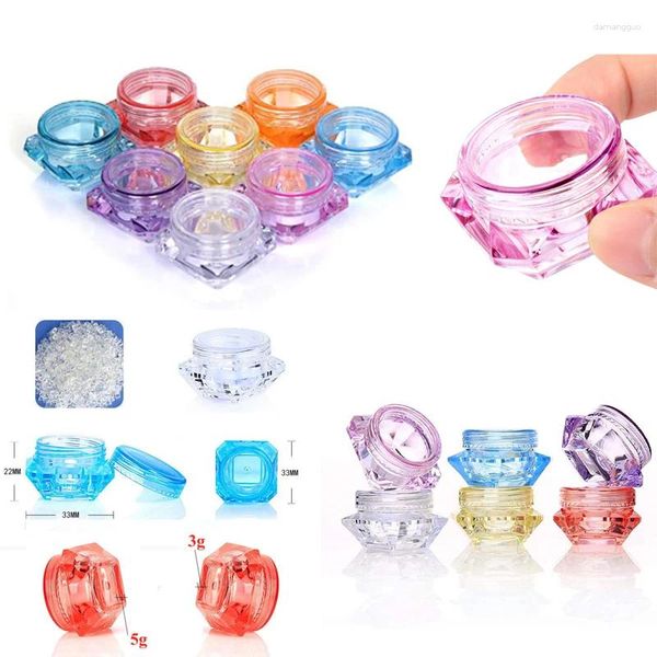 Bouteilles de stockage 10 pièces rechargeables 3g/5g vides pots d'échantillon clairs Pot carré diamant forme voyage conteneurs cosmétiques pour ombre à paupières Nail Art