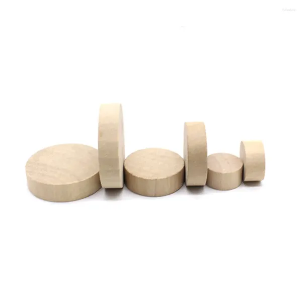 Bouteilles de stockage 10 pièces blocs de bois ronds cubes en bois sculpture puces découpes fournitures pour bricolage artisanat timbre puzzle fabrication (5x12 cm)