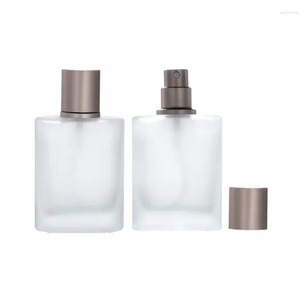 Botellas de almacenamiento 10 unids Bomba de tornillo Tapa gris dorada 30 ml Viales recargables cosméticos Vidrio escarchado Fragancia vacía Perfume