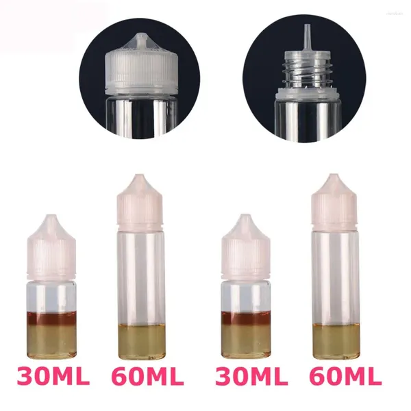 Bouteilles de rangement 10pcs transparents 30/60/100/120ml Pettor Pouliment E Liquide Eye Eau Clair Long Tip Cap Cap