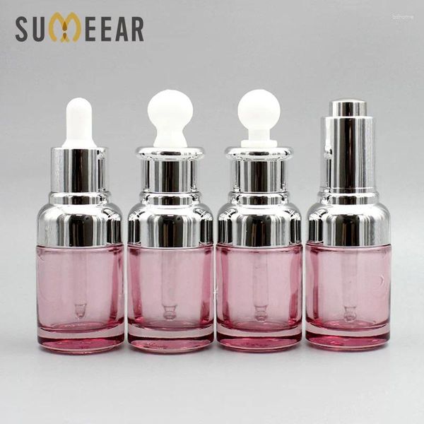 Botellas de almacenamiento 10 piezas/lote 30 ml de botella de perfume rosa cuentagotas de vidrio transparente de plata debería sercolar aceite esencial
