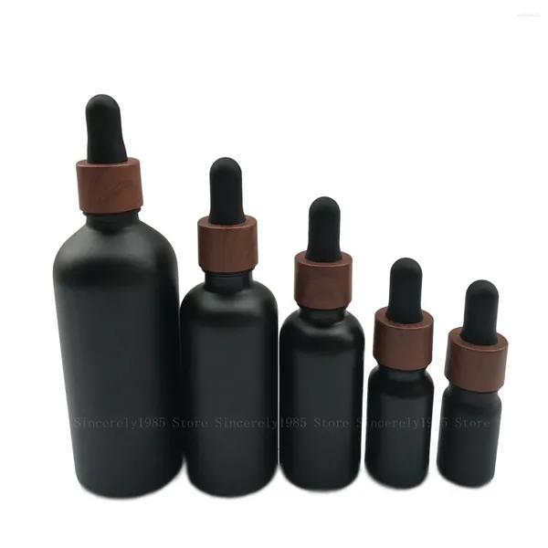 Botellas de almacenamiento 10x Botella cuentagotas de vidrio negro esmerilado Aceites esenciales 5 ml a 100 ml Gotero Viaje recargable portátil