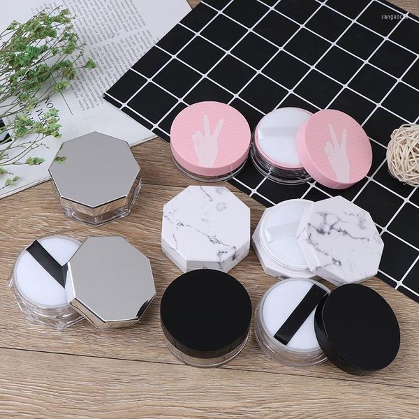 Bouteilles de stockage 11types Cosmétique Voyage Maquillage Pot Tamis Conteneur Portable Boîte De Poudre En Plastique Poche Vide Pot En Vrac Avec Tamis Puff