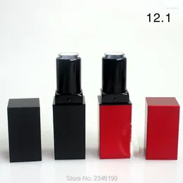 Bouteilles de stockage 12.1mm mat noir/rouge haute qualité Tube de rouge à lèvres cuboïde récipient à lèvres emballage carré bouteille en plastique 50 pcs/lot