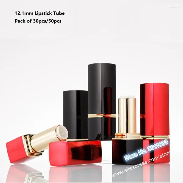 Botellas de almacenamiento 12.1 mm rojo negro vacío profesional maquillaje lip egipe contenedor cosmético lápiz labial biberón cuadrado