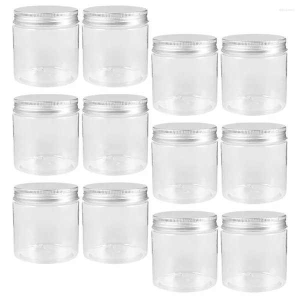 Botellas de almacenamiento 12 PCS Tapa de aluminio Tarros de masón Contenedor transparente Multifuncional Comida pequeña con tapas Plástico para mascotas Portátil