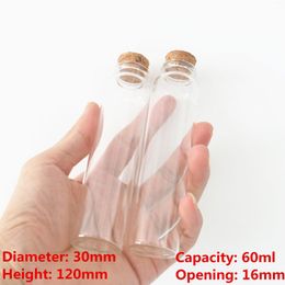 Opslagflessen 12 pc's/lot 16 30 120 mm 60 ml kleine glazen potten fles met kurkstopje lege diy ambachten flesje cadeaustestbuis