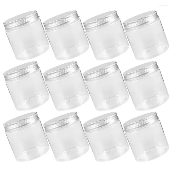 Botellas de almacenamiento 12 PCS Mini tapa de aluminio Tarros de masón Boca regular PET Plástico Contenedor de alimentos portátil