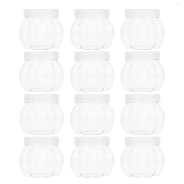 Botellas de almacenamiento 12 PCS Pet Pumpkin Jar Tarros de regalo transparentes Embalaje de dulces Estante de botes El contenedor Niño