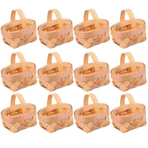 Opslagflessen 12 pc's geweven mand picknick decoraties houten chip home ornamenten doos mini houten kind draagbare manden