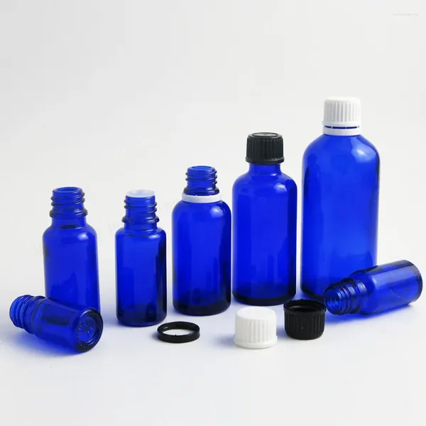 Bouteilles de stockage 12 x 10 ml vide bouteille en verre bleu cobalt 30 ml mini huile essentielle avec couvercles en plastique