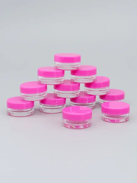 Botellas de almacenamiento 12 x 1 g de plástico rosado de plástico vacío martinuas de bote de viaje cosmético muestra de crema de maquillaje recipientes organizador de arte de uñas