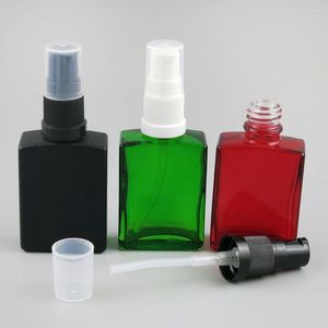 Bouteilles de stockage 12 X 30 ml 1 oz carré plat noir blanc clair rouge bleu vert bouteille en verre avec pompe en plastique