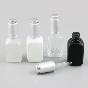 Bouteilles de rangement 12 x 30 ml carrés blanc noir noir clair gouttes de verre goutte de verre 1 oz d'huile essentielle avec compte-gouttes en argent