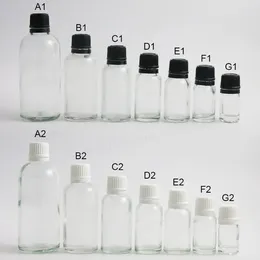 Opslagflessen 12 x Lege Clear Glass Essentiële oliecontainer met knabbelen Duidelijke Cap PE Reducer 5ml 10 ml 15 ml 20 ml 50 ml 100 ml