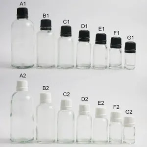 Opslagflessen 12 x Lege Clear Glass Essentiële oliecontainer met knabbelen Duidelijke Cap PE Reducer 5ml 10 ml 15 ml 20 ml 50 ml 100 ml