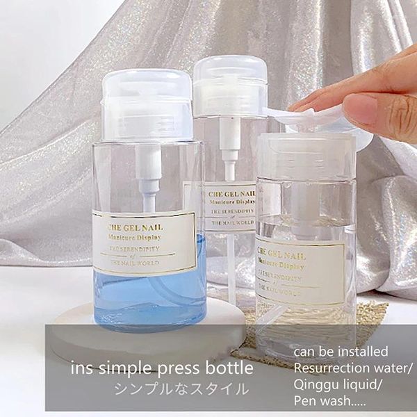 Bouteilles de stockage 120/200/300ml, rechargeables à pression, portables, pour dissolvant de vernis à ongles, nettoyant, bouteille de maquillage, distributeur à pompe, outil de manucure