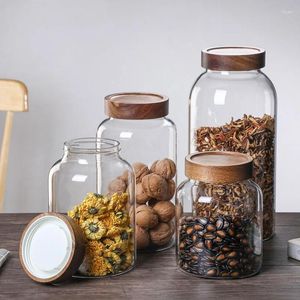 Bouteilles de rangement 1200-4000 ml en verre scellé de couverture en bois de bois