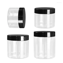 Opslagflessen 120 ml 150 ml 200 ml 250 ml Refilleerbare Clear Lege Pot Cream Jar 24 -sten 68Dia.Black Lid Packaging Cosmetic Container Plastic