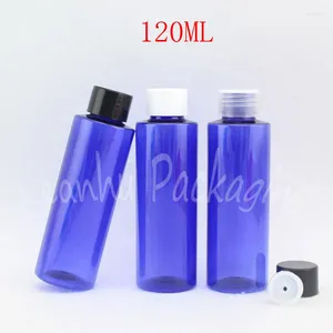 Bouteilles de rangement 120 ml Bouteille en plastique à épaule plate bleue 120cc shampooing / lotion toner sous-coffre-cordon de cosmétique vide (50 pc / lot)
