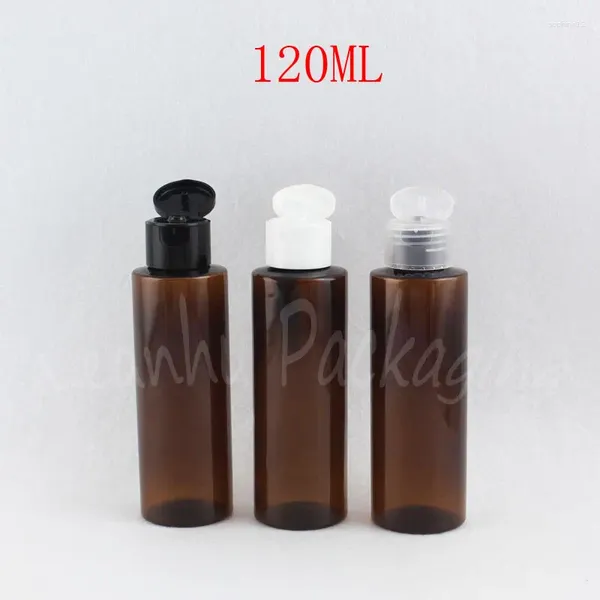 Botellas de almacenamiento de 120 ml de botella de plástico de hombro plano de color marrón 120cc Champú / loción Embalaje de viajes Recipiente cosmético vacío