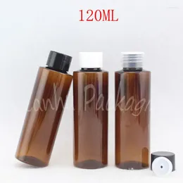 Botellas de almacenamiento 120 ML Botella de plástico de hombro plano marrón vacía 120 CC Champú / Envase de tóner Envase cosmético Bottel (50 PC / lote)