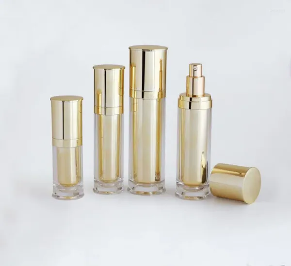 Botellas de almacenamiento 120 ml Espejo brillante Oro Acrílico Prensa Bomba Botella Loción/emulsión/base/suero/esencia Toner Mist Sprayer Cosmético