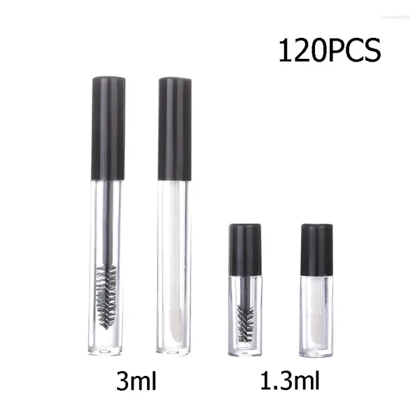 Bouteilles de stockage 120pcs 1,3 ml ou 3 ml Tube de mascara vide et baguette Mini brosse à cils pour brillant à lèvres à l'huile