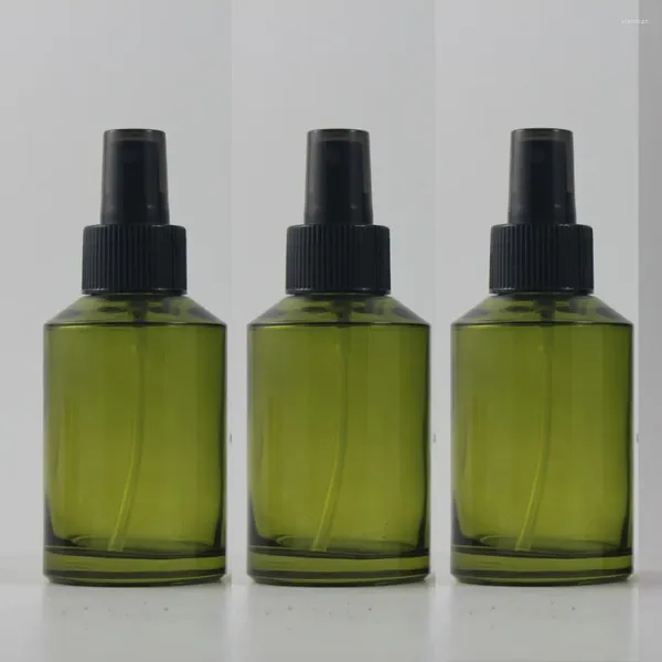 Botellas de almacenamiento 125 ml Botella de perfume de viaje de viaje verde ligero con spray de atomizador negro/espuma de vidrio de vidrio