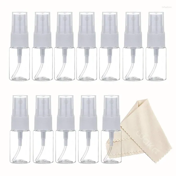 Botellas de almacenamiento 12pcs 10 ml de botella de spray pequeña vacía de plástico transparente Mini para limpieza de aceites esenciales Loción de champú