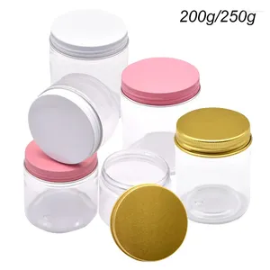 Bouteilles de rangement 12pcs 200 / 250g Jar cosmétique en plastique Voyage de voyage Rechargeable Crème Container Boîte à couvercles en aluminium pour beurre corporel