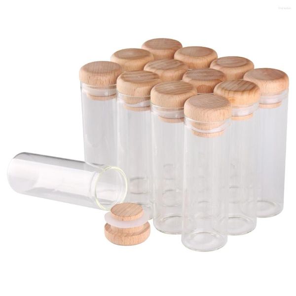 Botellas de almacenamiento 12 Uds 45ml 30 90mm frasco de vidrio transparente viales terrario con tapas de madera mensaje de especias para manualidades DIY